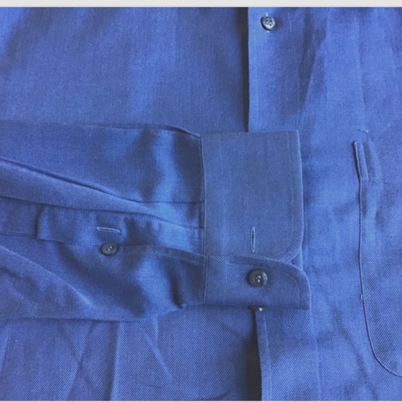 BRIONI solid steel blue textured cotton shirt Sz L made in Italy 🇮🇹 - Picture 4 of 7